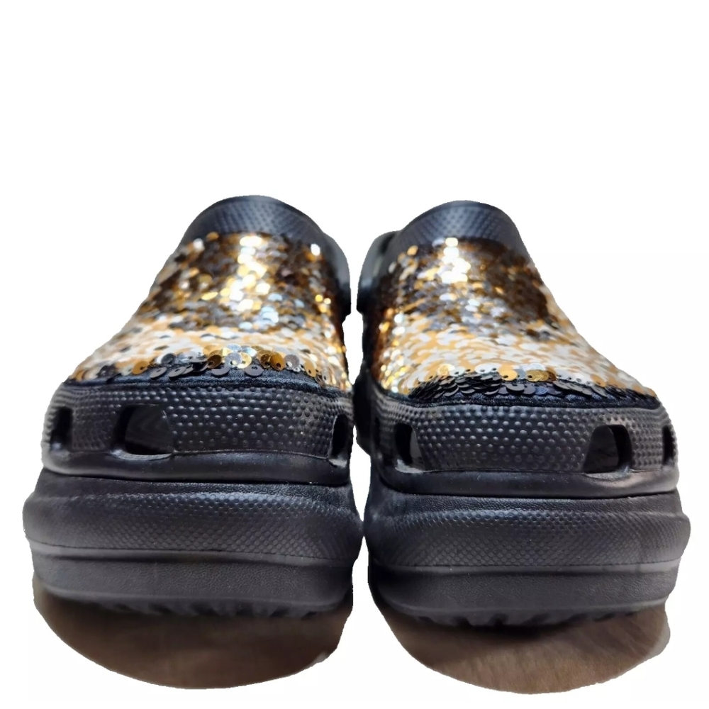 CROCS Classic Bae Silver Gold Sequin Platform Clog Sz 9 Black Multi - Picture 6 of 14
